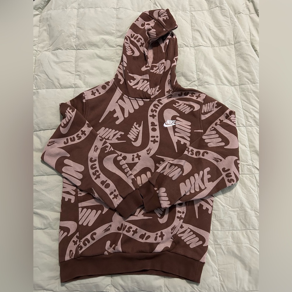 Nike Brown and Tan Graphic Hoodie Boys Large